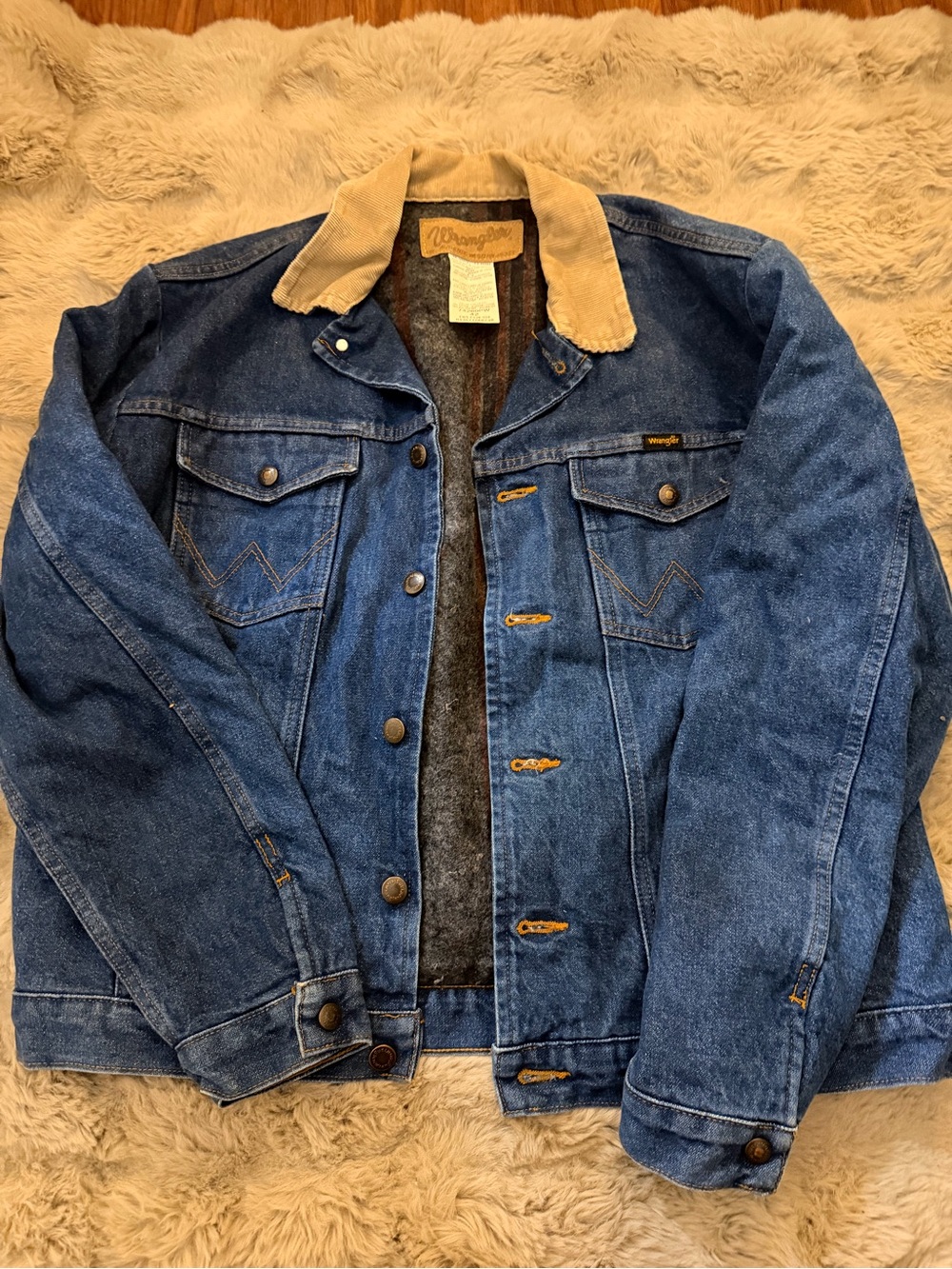 Wrangler Blue Denim Jacket with Tan Corduroy Collar